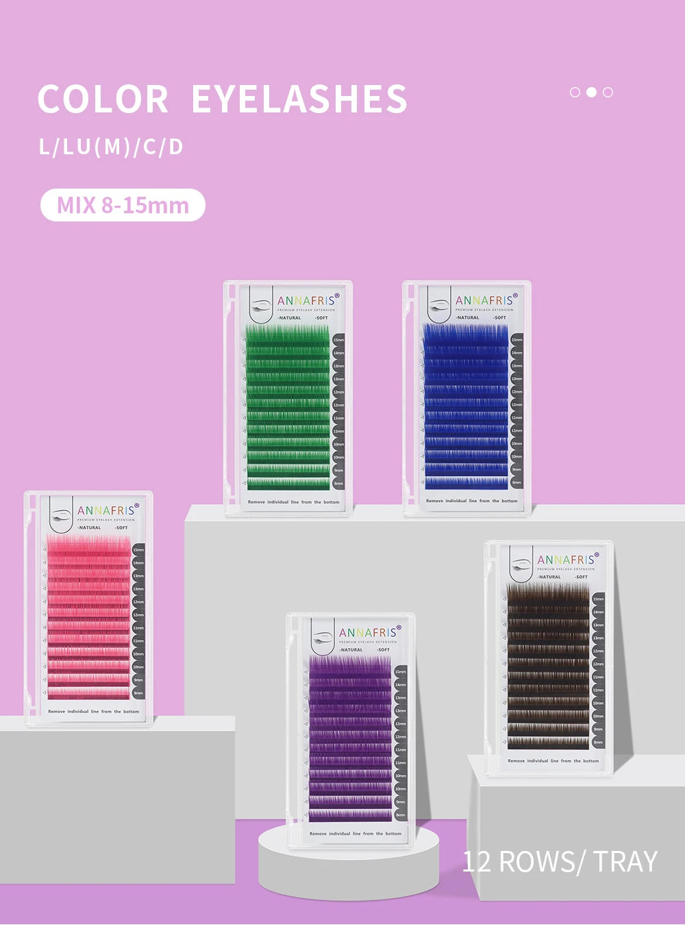 Colored Lashes Eyelash Extensions C/D/L/LU(M) Curl Mix 8-15mm Natural Soft Individual Green/Blue/Brown/Purple/Pink Eyelashes