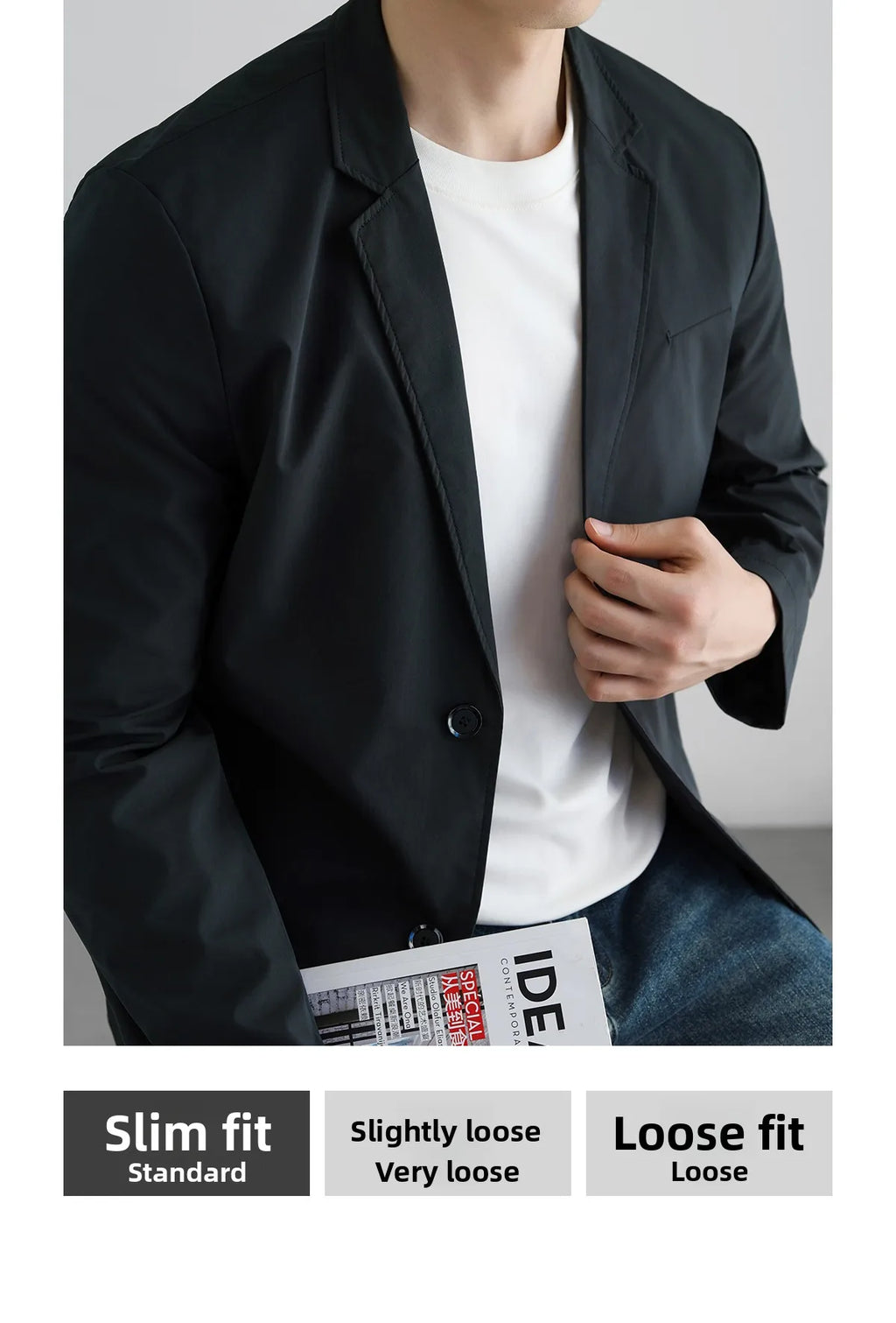 Lightweight Windproof Anti-Wrinkle Slim Fit Men's Business Casual Notch Lapel Suit Jacket Commuting Autumn Polyester Fiber