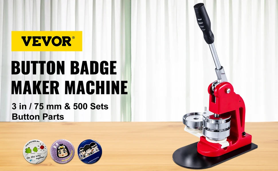 SucceBuy 25-75MM Badge Maker Machine DIY Button Pin Broochs Press Making Tool with 500/1000Pcs Circle Manufacture Button Parts