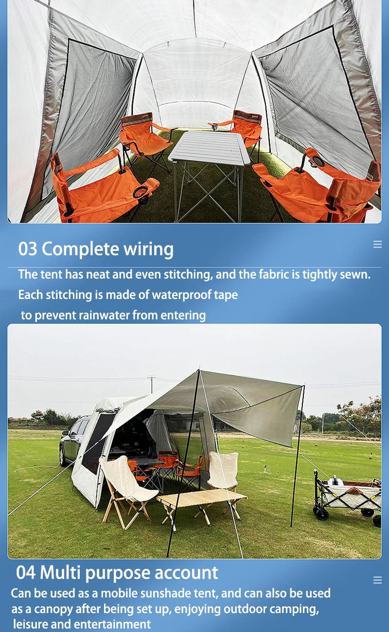 Outdoor SUV Car Camping tent Portable Waterproof Tent 3-4 people Dome Extension tent Sunshade Tunnel style tent,Large tent.