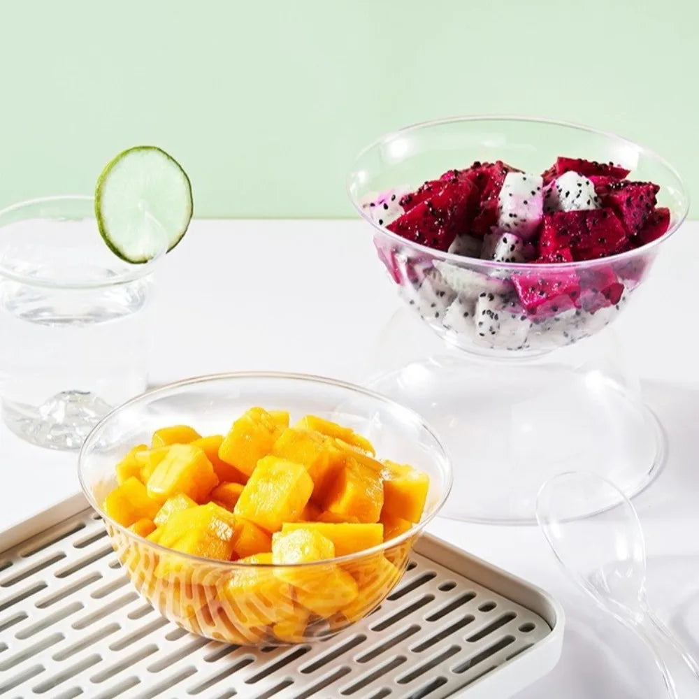 25PCS Food Grade Plastic Disposable Lunch Bowl Thick Kitchen Accessories Hot Pot Tableware Transparent Round Lunch Bowl
