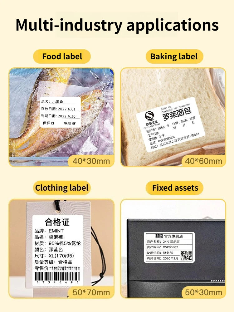 Niimbot B1/B21/B2Pro/B3S/B203/B31/B4 White Label Thermal Clothing Tags Price Food Adhesive Barcode Paper Waterproof Stickers