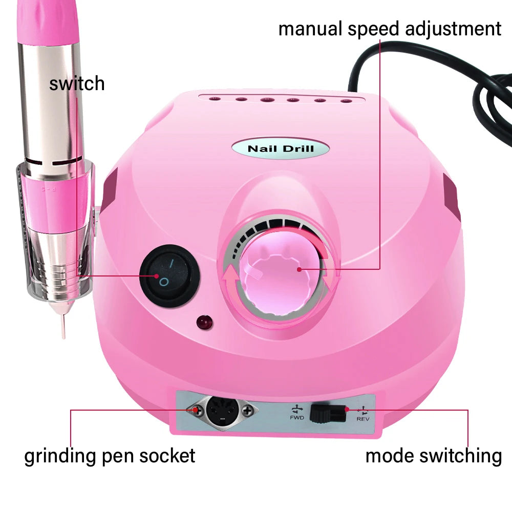 YIKOOLIN 35000RPM Electric Nail Drill Machine Manicure Pedicure Professional Nail Lathe Low Noise Cutters Nail File Kit