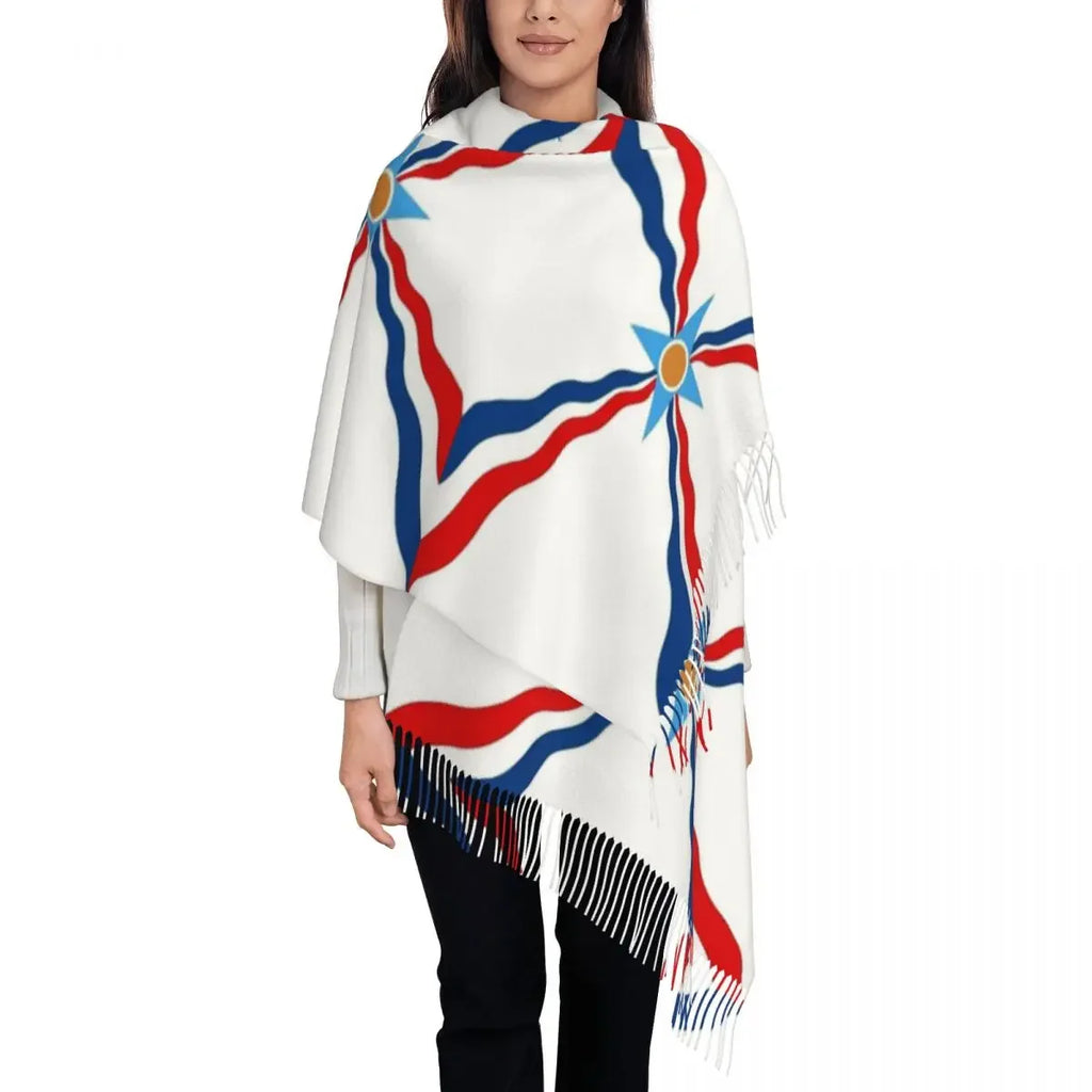 Luxury Assyrian Suryoyo Flag Scarf Tassel Scarves Women Soft Warm Shawls and Wraps Large Fall Winter Shawl Wrap