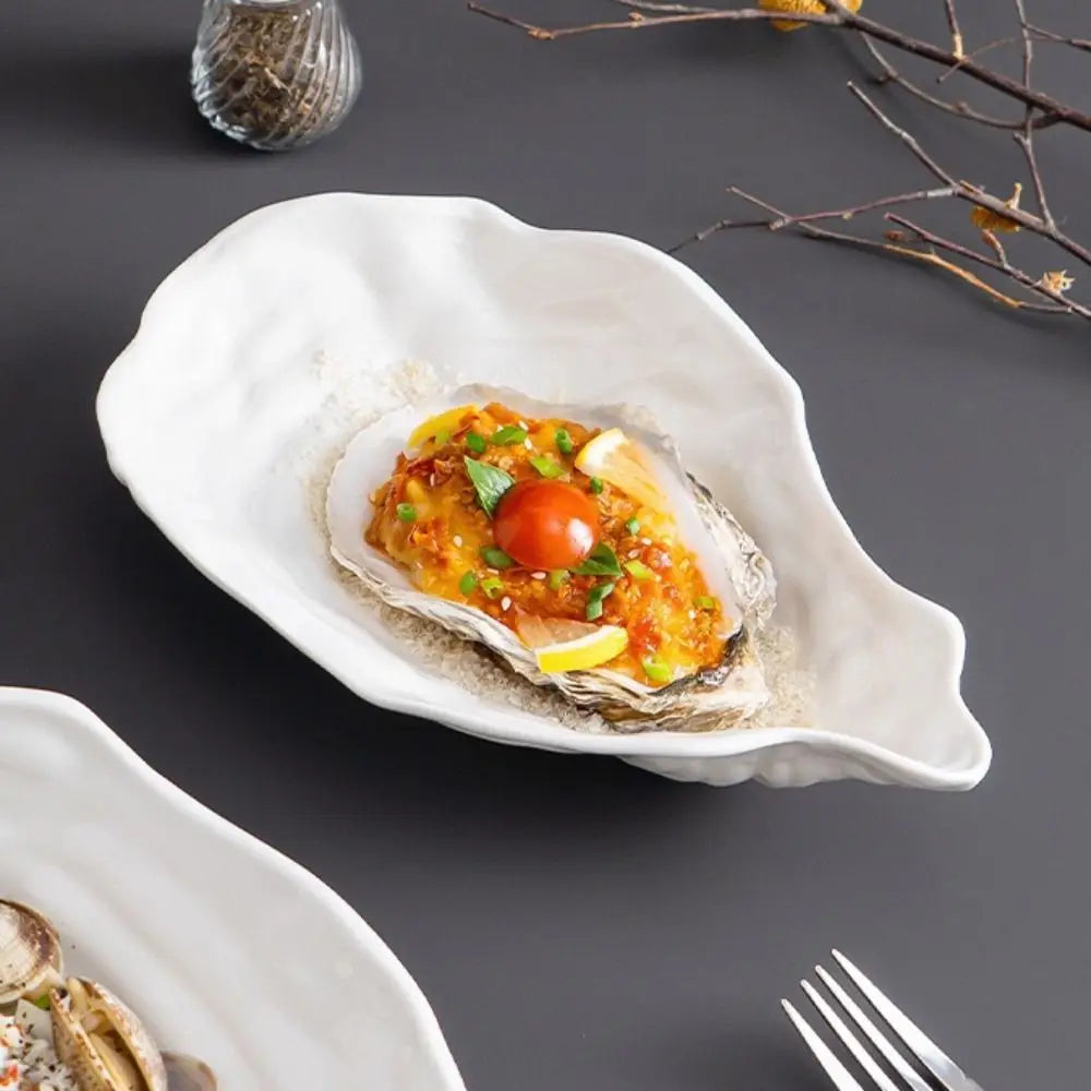 Kitchen Organizer Ceramic Sashimi Plate Creative Oyster Shell Shape Storage Dish Reusable Multi-Function Dessert Tray Festival