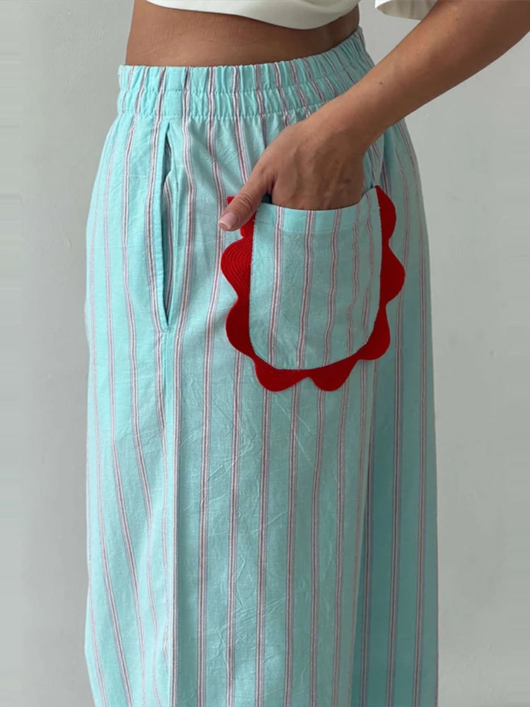 Colorful Striped Wide Leg Trousers Women Bohemian High Waist Multi-color Panelled Slim Straight Pants Fashion Lady Beachwear New