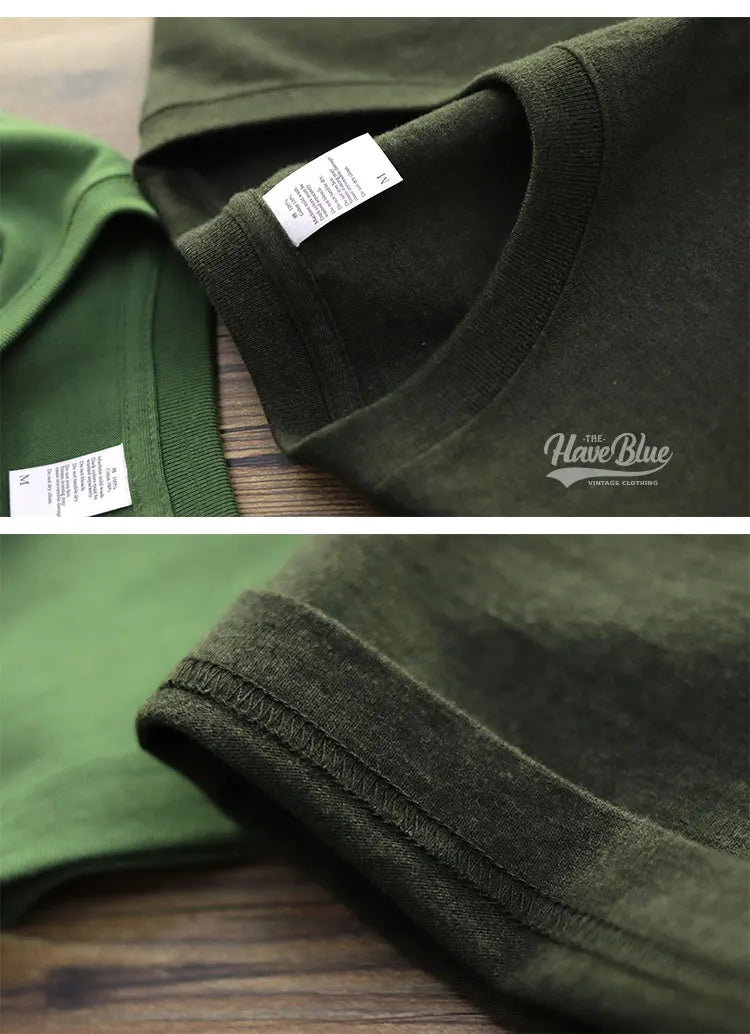 Have Blue Pure Cotton Base Shirt Solid Color T-Shirt American Retro Round Neck Short Sleeve Heavyweight T-Shirt for Men