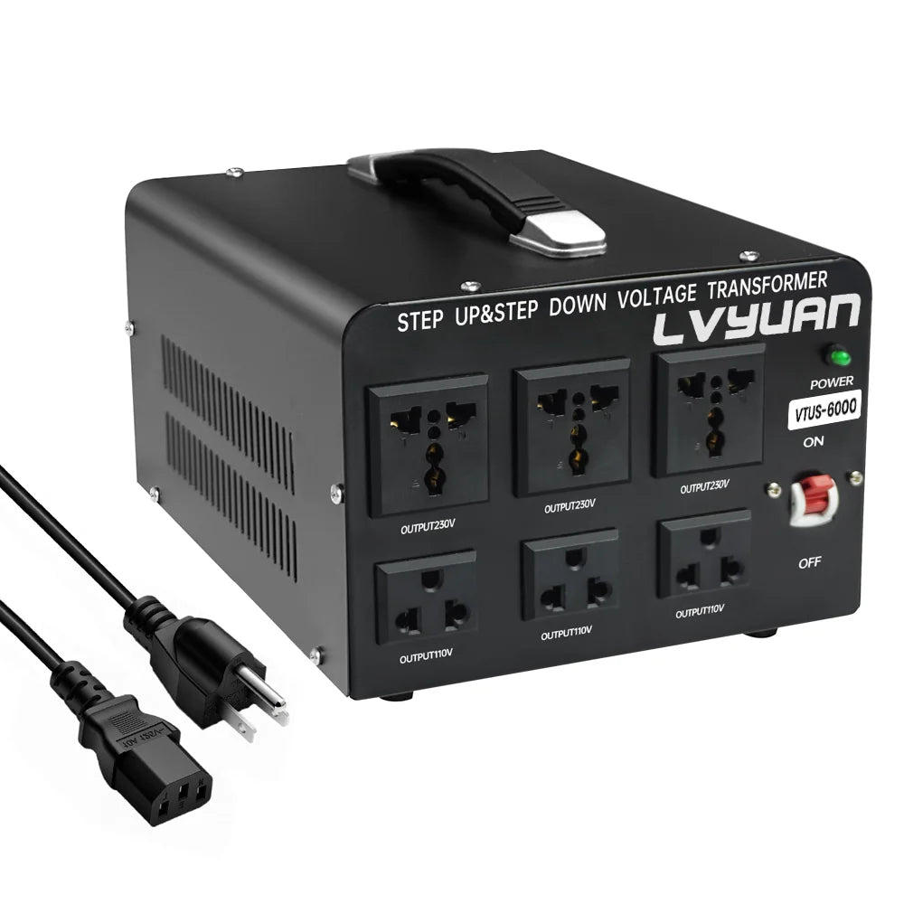 LVYUAN 700VA‑6000VA Heavy Duty Step Up Down Voltage Transformer, 110V/120V to 220V/230V, US EU Socket for Overseas Electrical Equipment