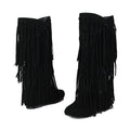 2025 New High Boots Women Bohemian Flock Tassle Mid-Calf Boots Wedge Booties Autumn Winter Ethnic Casual Shoes zapatos de mujer