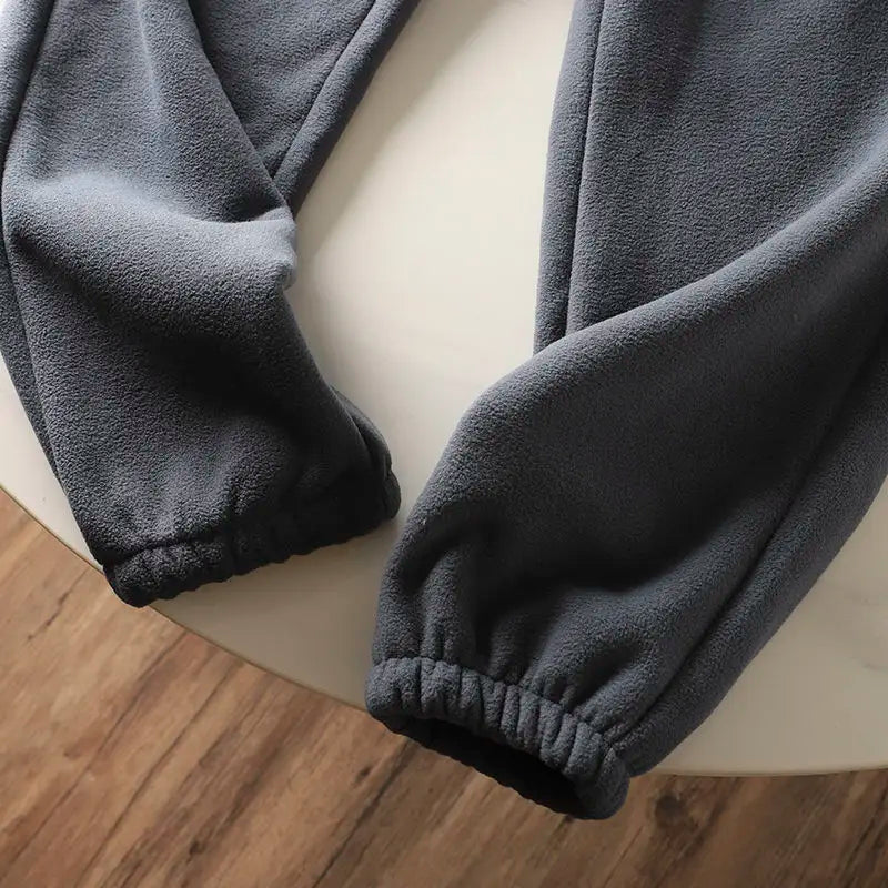 Fleece and Lambswool Men Sweatpants Winter Embroidery Thick Warm Double-sided Velvet Windproof Thermo Trousers Soft Harem Pants