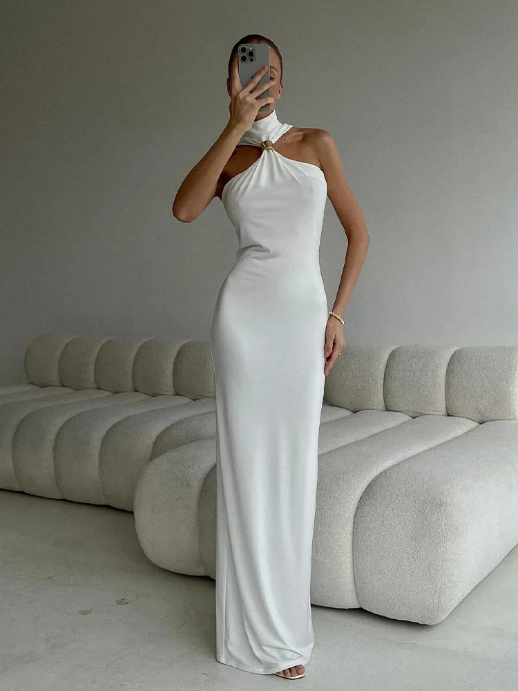 CNYISHE Solid Halter Elegnt Sleeveless Evening Party Women Dresses Hip Wrap Sexy Club Fashion Outfits Female Vesstidos Robes