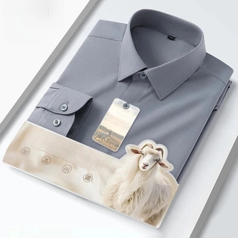 New in Shirt High Quality Solid Color Wool Long Sleeve Shirts for Men Slim Fit Formal Shirt Soft White Business Casual Clothes