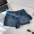 American Retro High Waist Denim Shorts Women Summer Ripped Mini Hot Girl Style Street Fashion Versatile Daily Casual Jeans Women