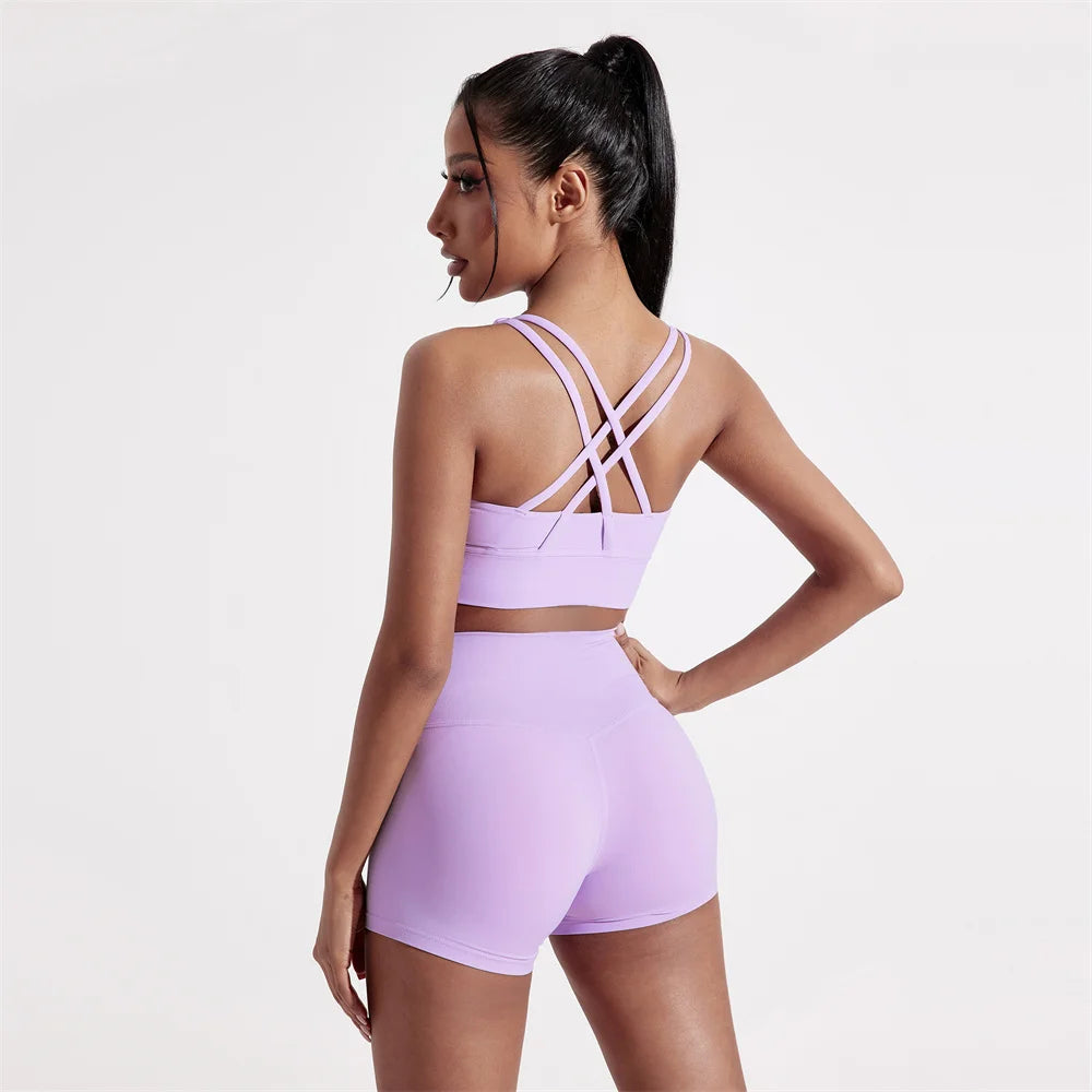Solid Color Women Fitness Sport bra top soft tight Comprehensive training jogging gym yoga underwear cross back With chest pad