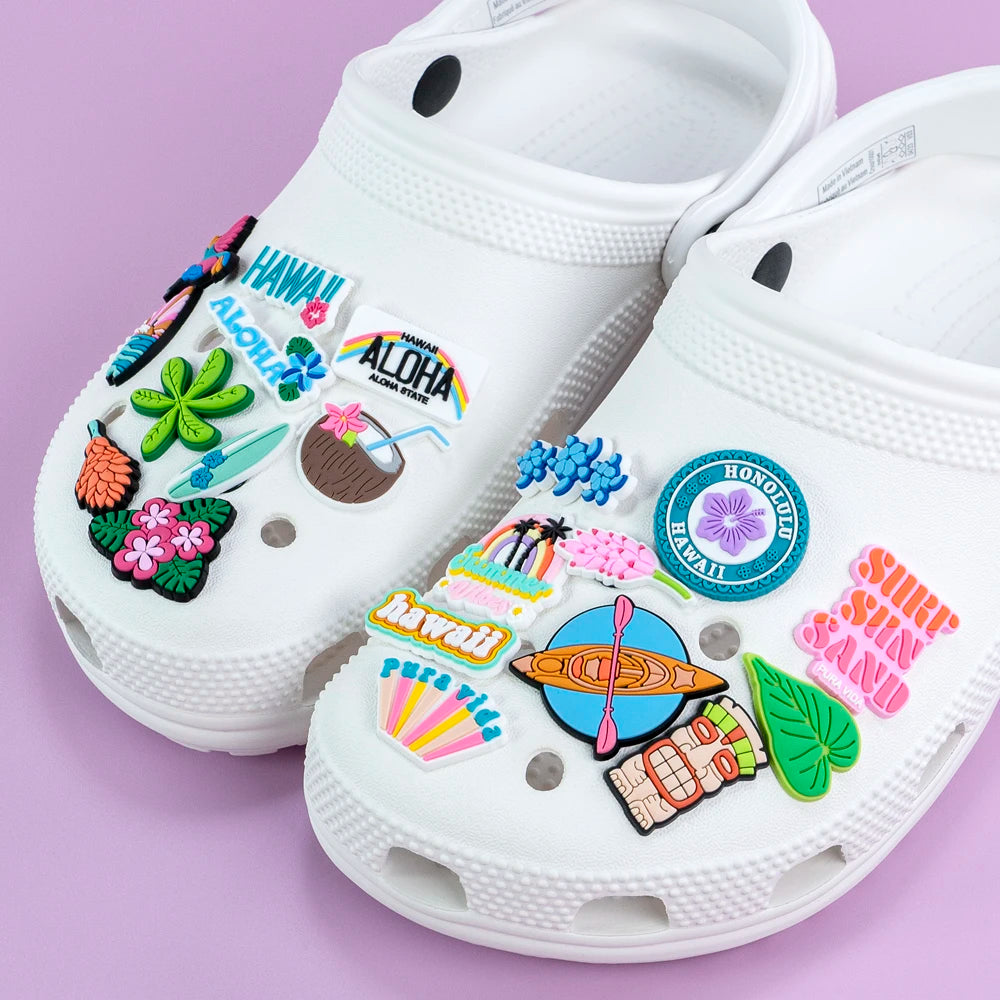 1/30PCS Shoe Charms New Hawaiian Style Flower Surf Board Shoe Accessories Pins for Clog Kawaii Women Men Cute Shoe Decoration