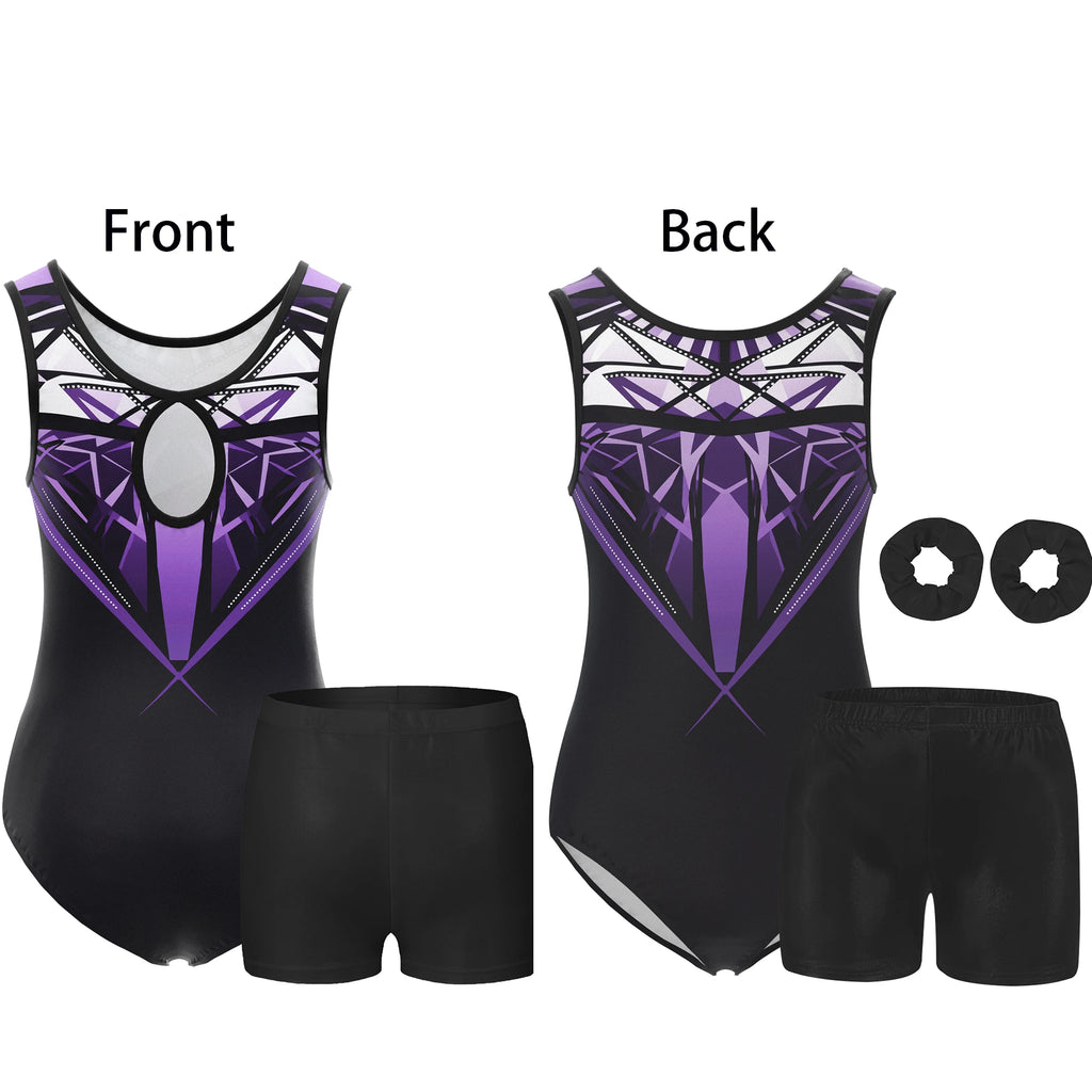 4 Piece Gymnastics Leotards for Girls Sleeveless Athletic Biketard Kids Water-drop Back Unitard Tumbling  Activewear Outfits