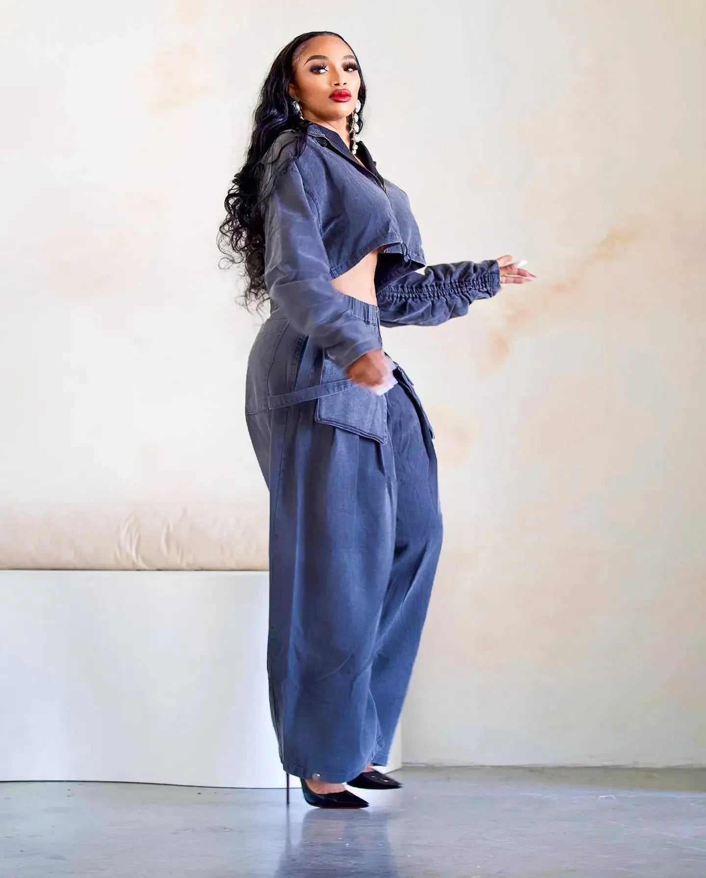 Denim Two Piece Sets Women Coat Jacket Wide Leg Pants Jeans Suits Matching Sets Trousers Outfits 2025 Y2k Streetwear Party