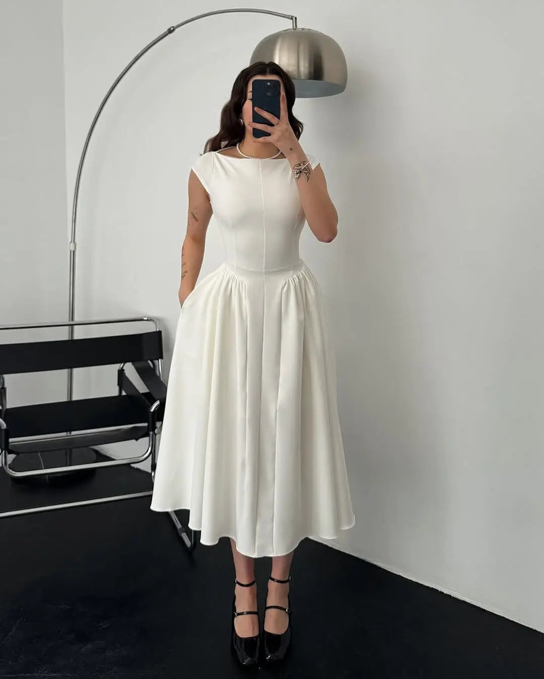YENKYE  2025 Women Sexy Backless Elegant Party Midi Dress Short Sleeve O Neck Solid A-line Autumn Dresses Female Vestidos