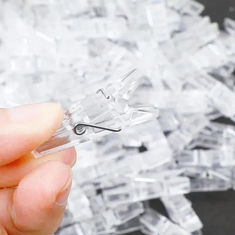 200/50PCS Mini Photo Clips Transparent Spring Clips Plastic Towel Clamps Clothespin DIY Ornaments Photo Wall Home Decor Supplies