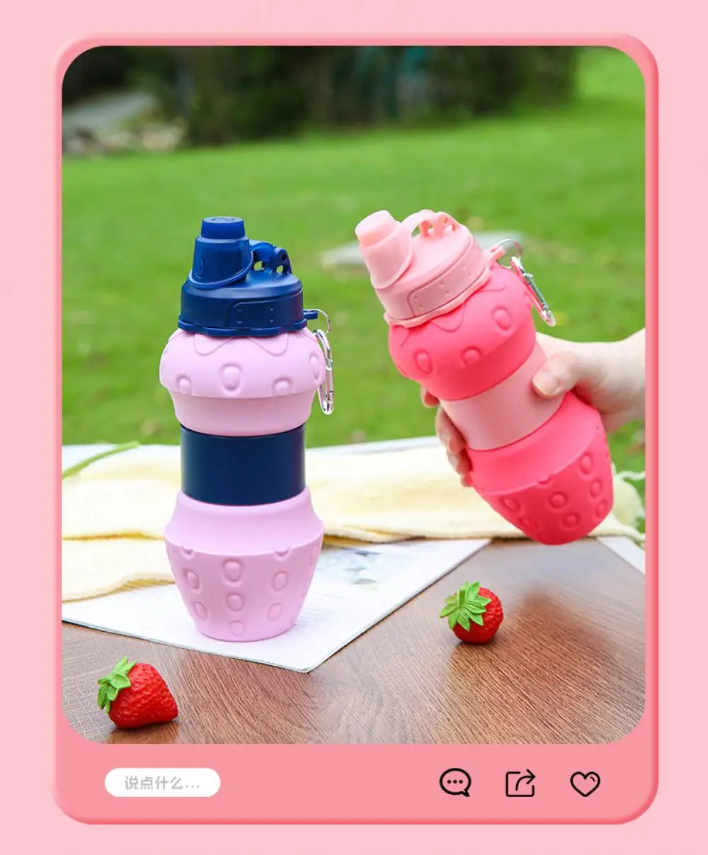 Portable Foldable Sports Water Bottle 600Ml Travel Sports Bottle Strawberry Shaped Water Bottle Kids Silicone Telescopic Cup