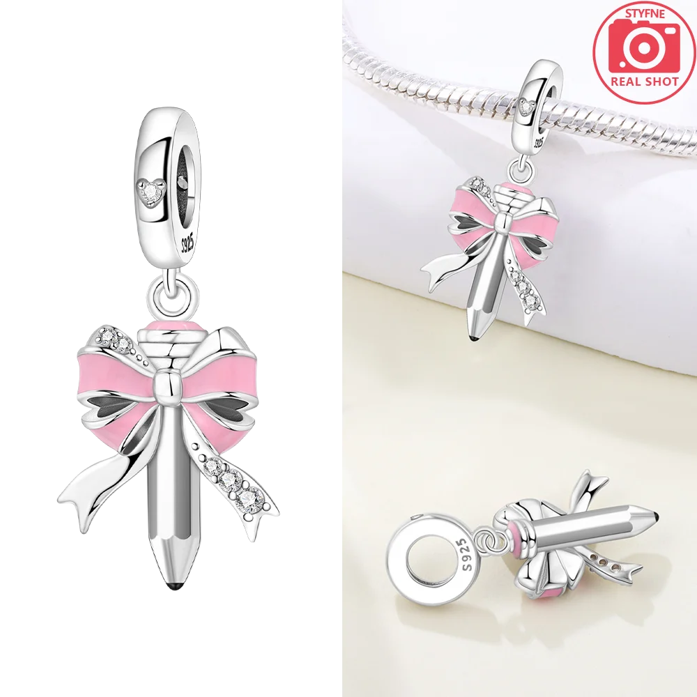 925 Sterling Silver Pink Zircon Love Beads Charms Fit Bracelet Women Jewelry Diy Anniversary Gift Delicate Accessories Bag Charm