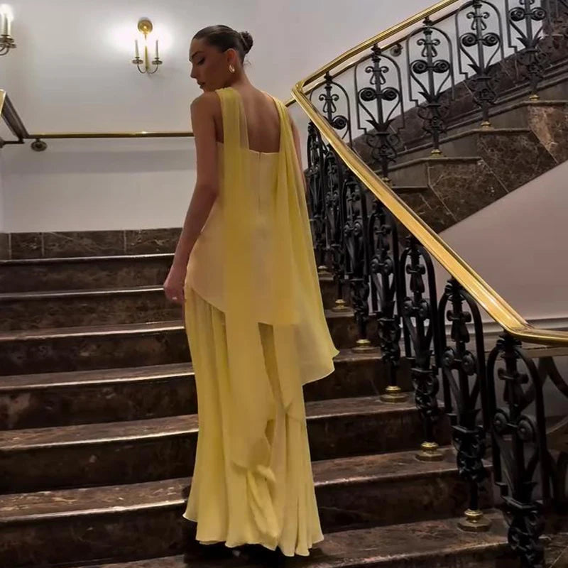 Elegant Halter Long Dress Women's Loose Sleeveless Off Shoulder Floor-length Dresses 2025 Spring Summer Lady Solid Stylish Robes