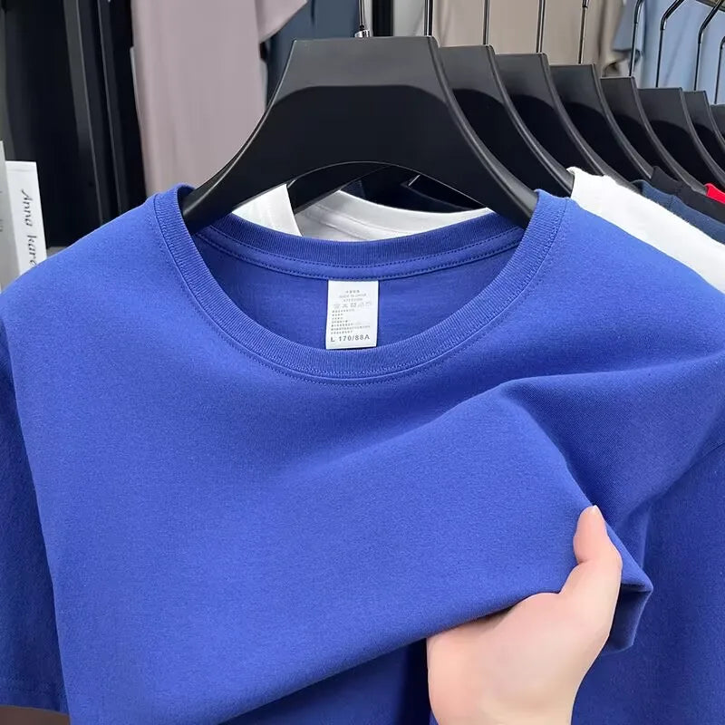 Summer 100% Cotton Men's T Shirt Bottoming Basic Fashion Short Sleeve Loose Tops Tees 230g/㎡