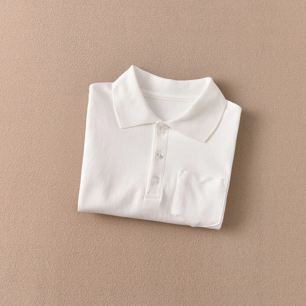 Girls White Cotton Polo Shirt Loose Breathable Children's T-shirt School Clothing POLO Size 100-170