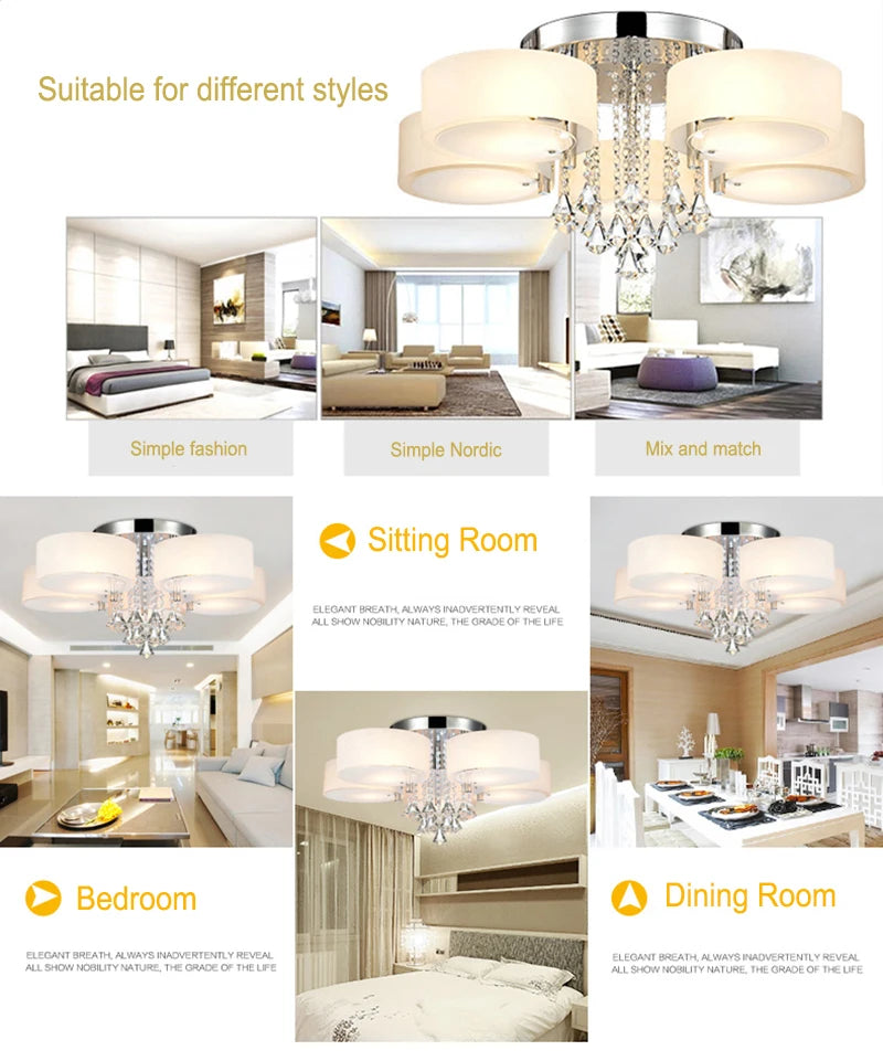 Voltsify LED Crystal Ceiling Light Chandelier Lamp, 5/7 Head
