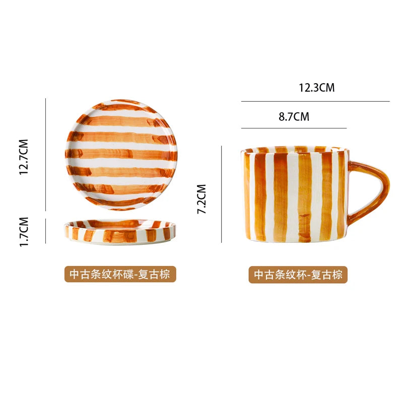 European Striped Ceramic Coffee Cup Saucer Modern Breakfast Dessert Plate Tea Cup Decorative Art Striped Coffee Cup 200 Ml Decor