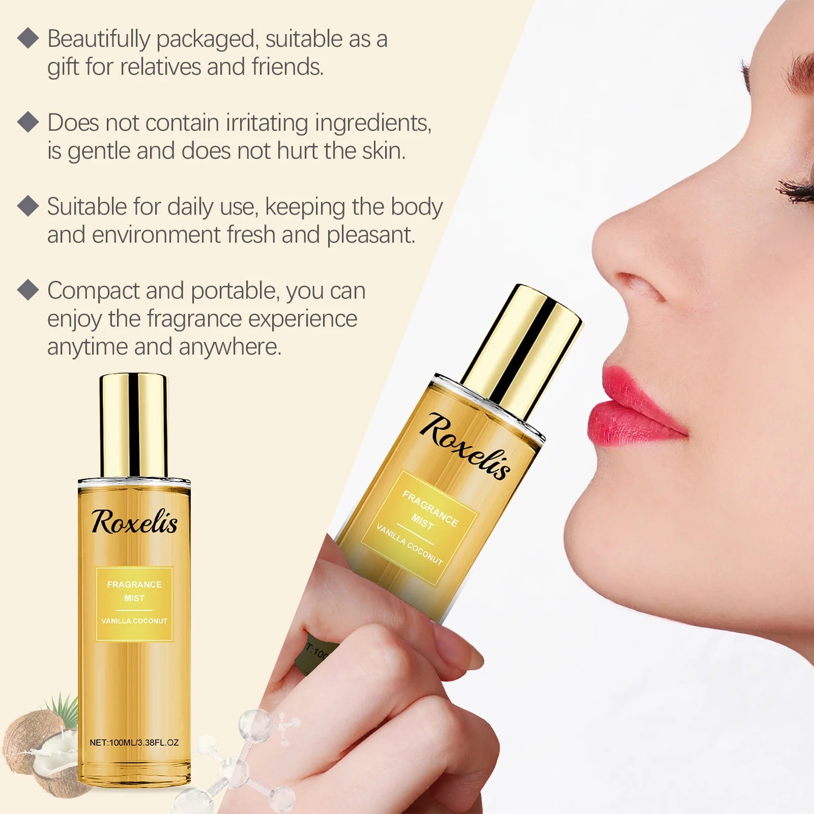 Vanilla Coconut Fragrance Spray, Long-Lasting Fresh Body Spray, Floral and Fruity Refreshing Body Fragrance