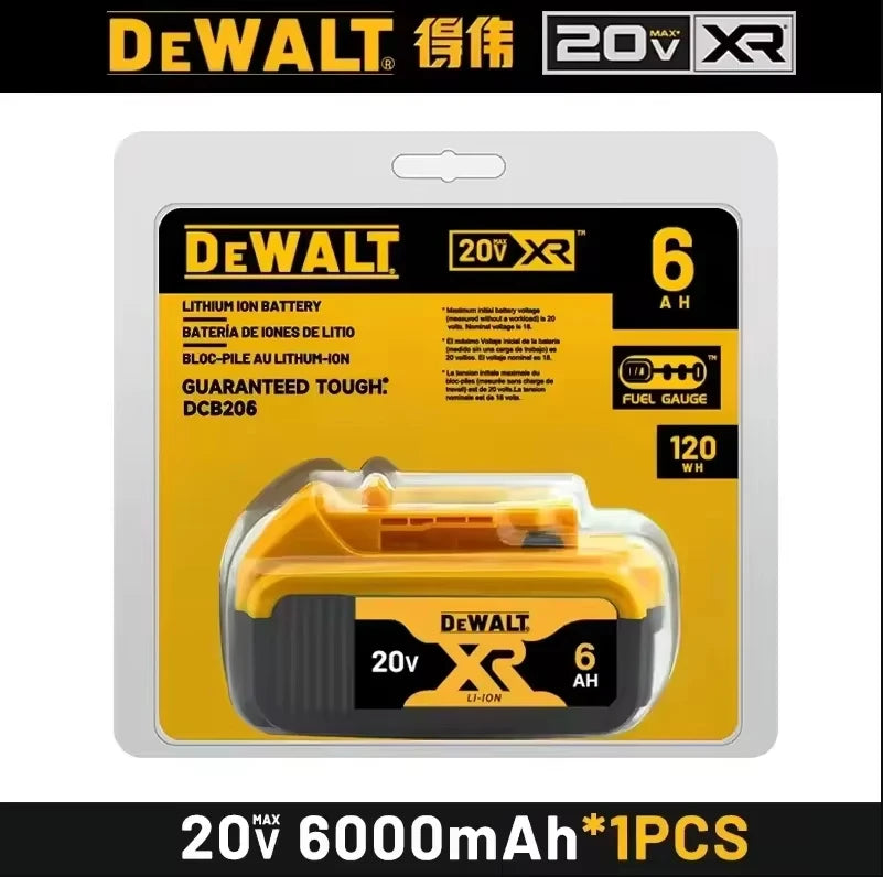 100% DEWALT Original 18V 20V 6.0AH 5Ah, DCB206, DCB205 With Fast Charging, 20V Lithium Battery, Power Tool Battery 20V Dewalt