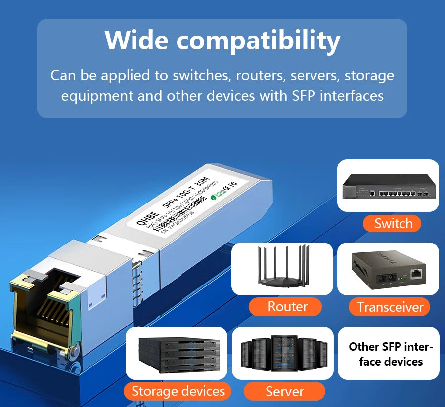 10G RJ45 SFP+ Module Adaptive transmission rate Copper RJ45 To SFP Module For Mikrotik/Cisco Switch 1G/10GBASE-T SFP Transceiver