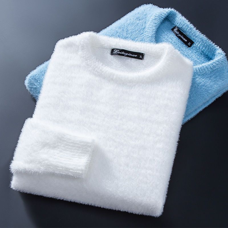 Men's Pure Mink Cashmere Sweater O-Neck Pullovers Knit Large Size Mink Sweater Winter New Tops Long Sleeve High-End Jumpers X49