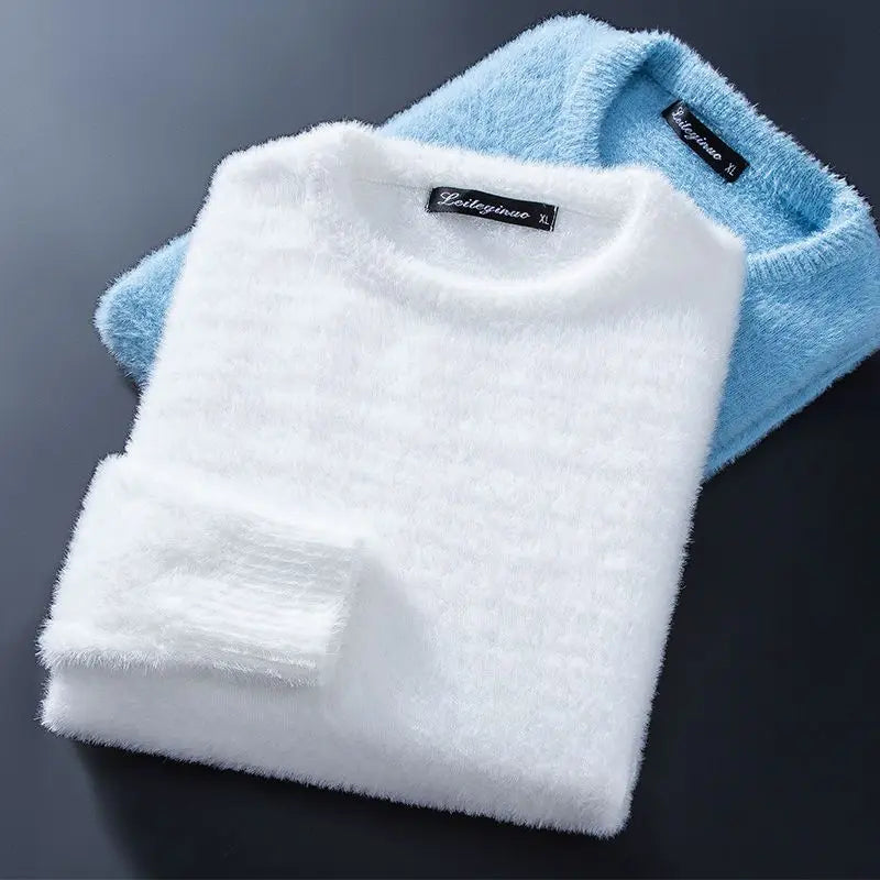 Men's Pure Mink Cashmere Sweater O-Neck Pullovers Knit Large Size Mink Sweater Winter New Tops Long Sleeve High-End Jumpers X49