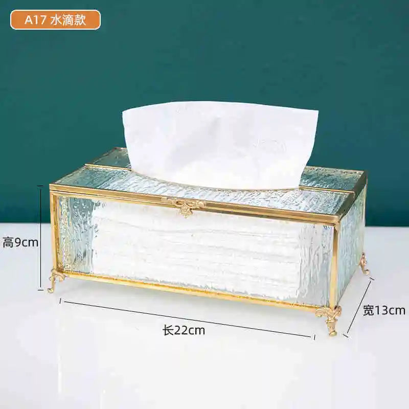 Vintage Brass Glass Tissue Box Living Room paper Storage Holder Tea Table Desktop Paper Box Hotel Restaurant Tissue Organizer