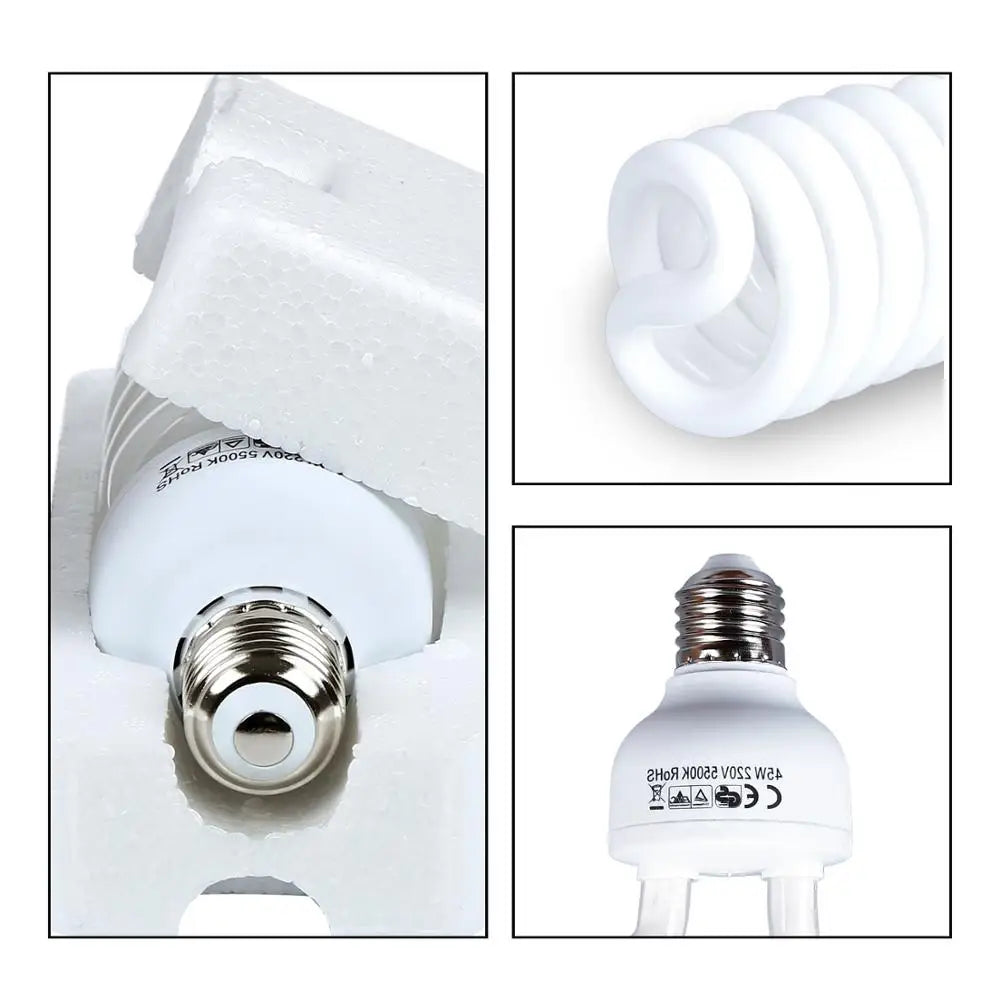5500K Photography Daylight 4PCS 45W High Bright  Fluorescent Lighting Bulbs E27 Base For Photographic Photo Video Studio