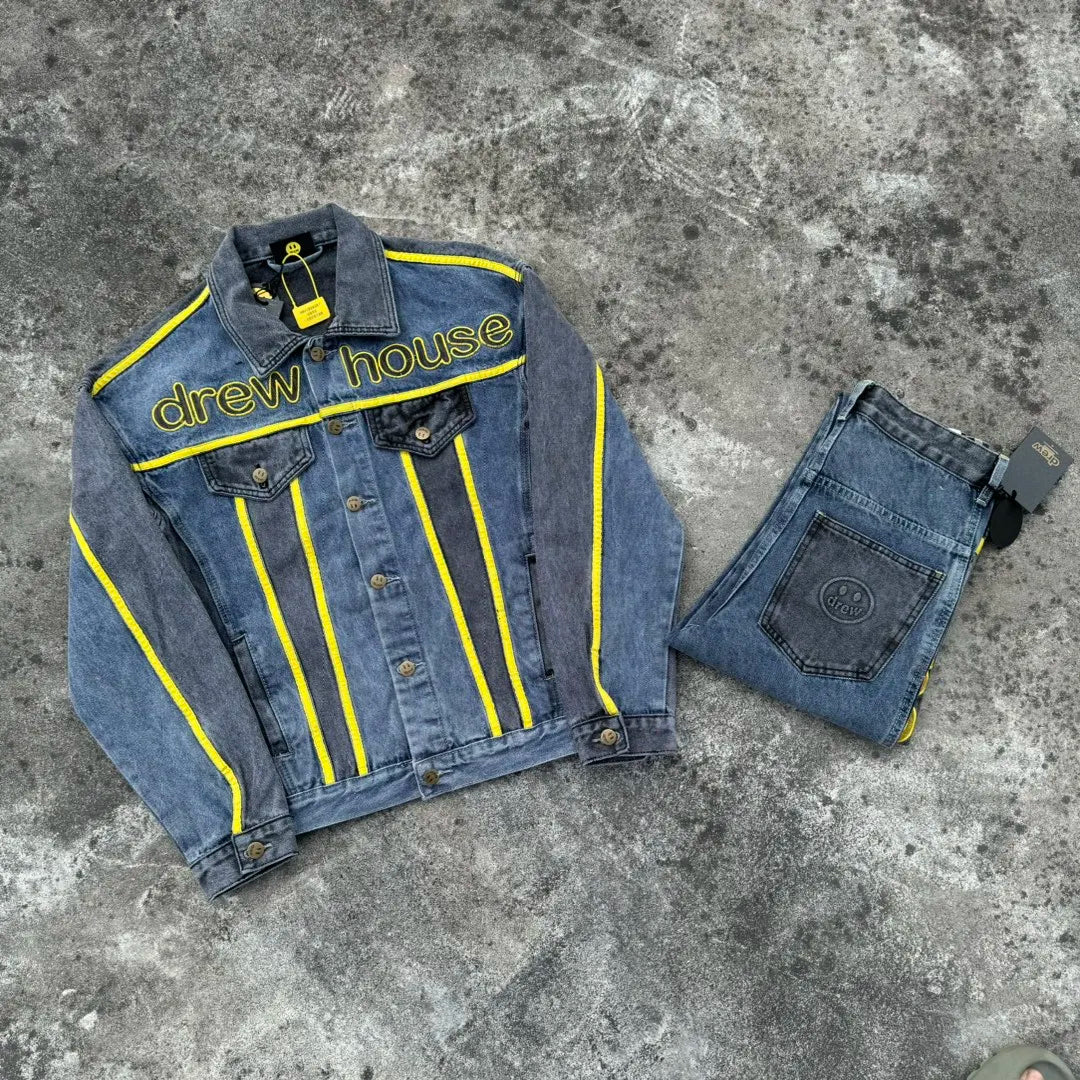 Drew House The denim fabric is stitched with a special style of patchwork design jeans for men and women casual ropa hombre