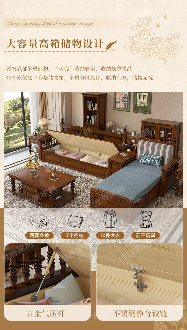 Solid wood sofa living room concubine combination small apartment dual-purpose storage