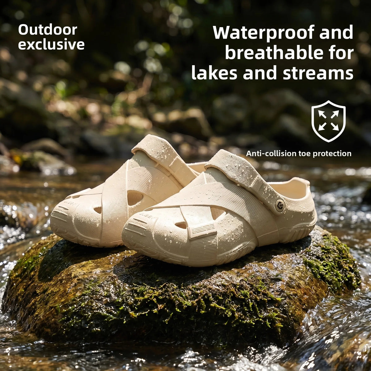 Men's Thick Bottom Sandals Full Coverage Outdoor Sports Waterproof Breathable Summer Slip-On Stream Trudging Beach Shoes