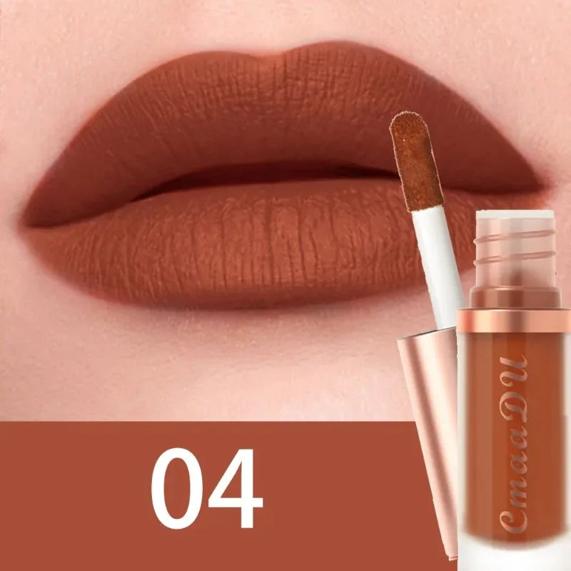 12 Colors Matte Velvet Lip Glaze Waterproof Liquid Lipstick Nude Brown Moisturizing Long Lasting Non-stick Cup Lip Gloss Makeup