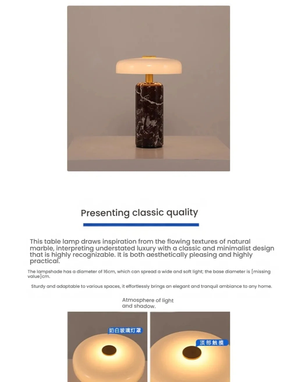 Table Lamps Luxury Glass 110V/220V Marble USB Lighting Rechargable Space Mood Light Table Light Bedroom Living Room Decoration