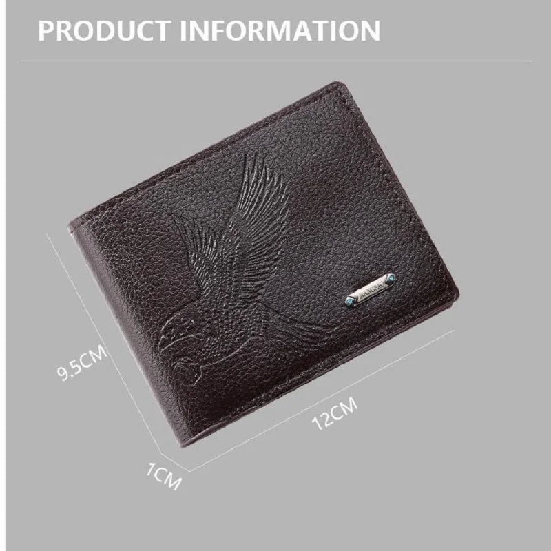 Classic Men's Leather Wallets Slim Minimalist Hawk Pattern Bifold Credit ID Card Holder Wallet Purse Short Thin Money Clip