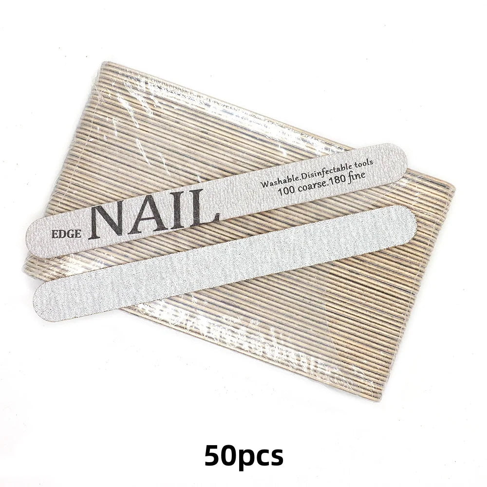 50pcs Wooden Nail File Buffer 100/180 Double Side Nail Files Grey Sandpaper Nail Sanding Grinding Gel Nail Polish Manicure Tool