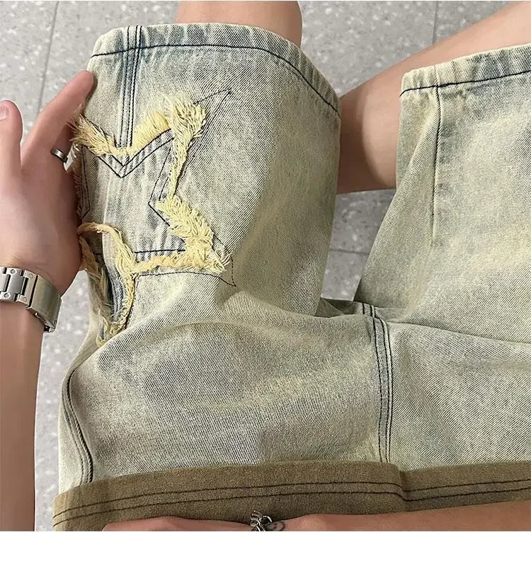 Denim Shorts Men's Summer Thin Wash Retro Yellow Mud Pants American High Street Casual Five-point Pants