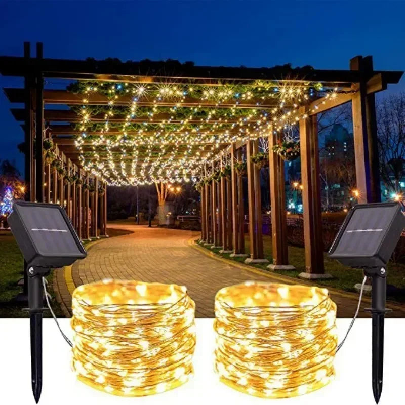 2~30M Ultra Long Solar String Fairy LED Light Outdoor Copper Waterproof Wedding Garland Decoration Garden Lights Party 8 Modes