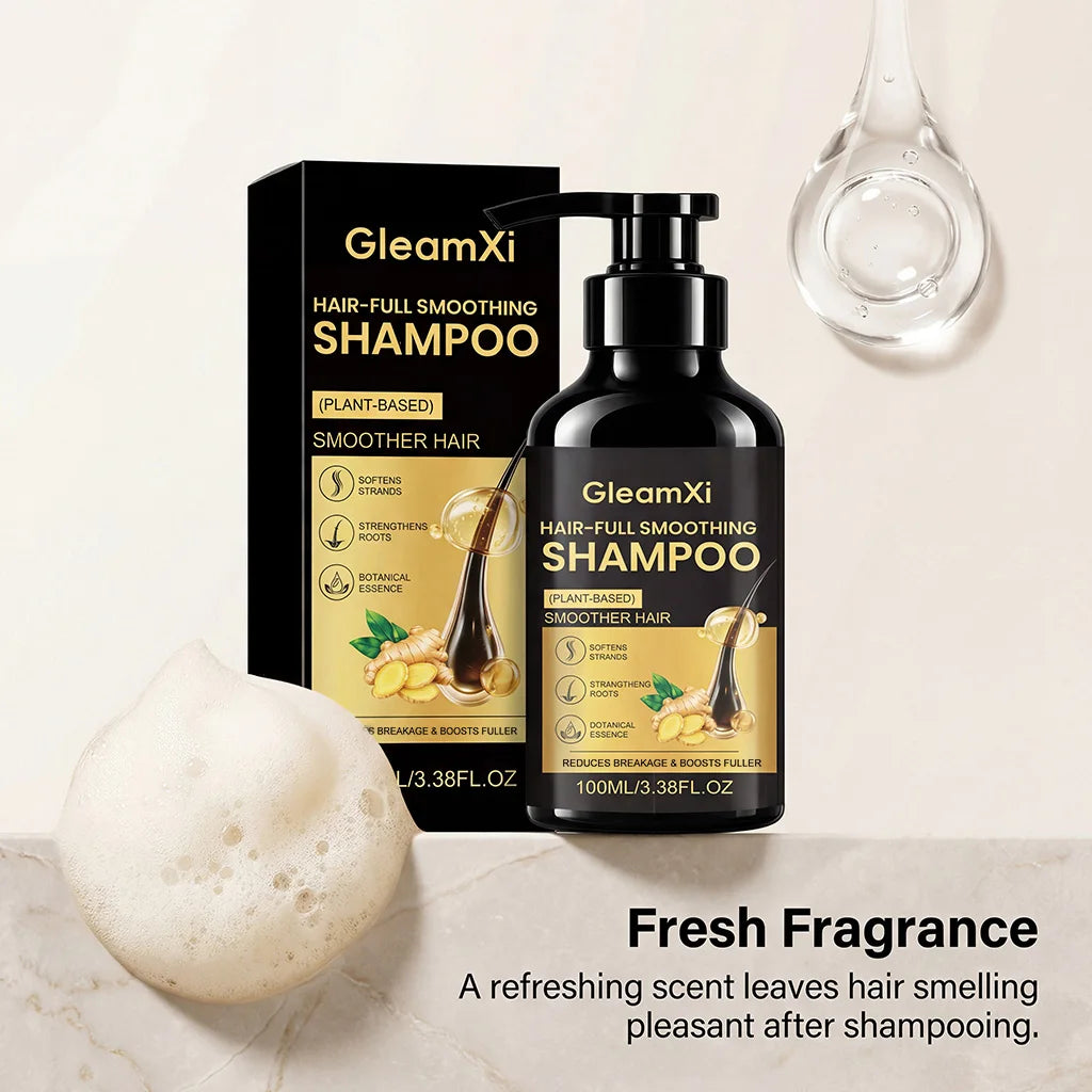 GleamXi Ginger Smoothing Shampoo Deep Nourishing Scalp Strengthen Roots Reduce Frizzy Hair Gentle Hydrating Plant Based Shampoo