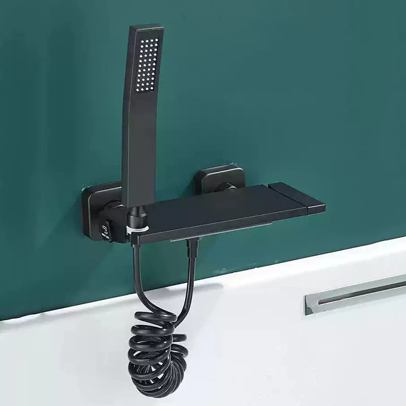 Brushed Gold Waterfall Bathtub Shower Faucet Set Bathroom Bathtub Mixer Taps Hot and Cold Shower Faucet Wall Mounted Bathtub Tap