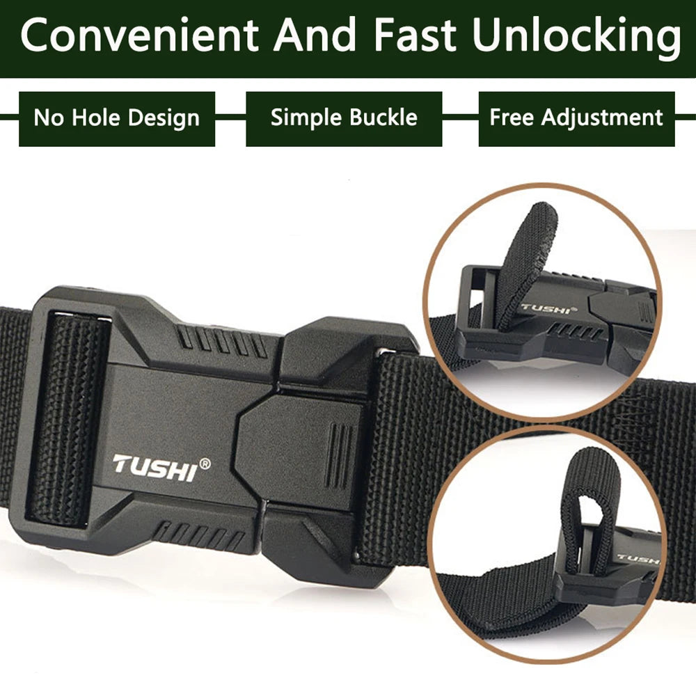 TUSHI Luxury Metal Quick Release Pluggable Buckle Belt For Men Durable Elastic Tactical Belts Cowboy Outdoor Stretch Work Belt