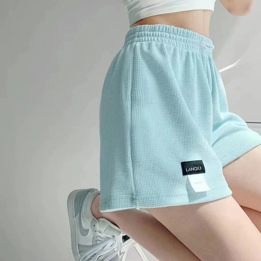 New Summer Waffle Shorts for Women, High Waist Plus Size Loose Casual Pants, Internet Famous Sports Fitness Shorts